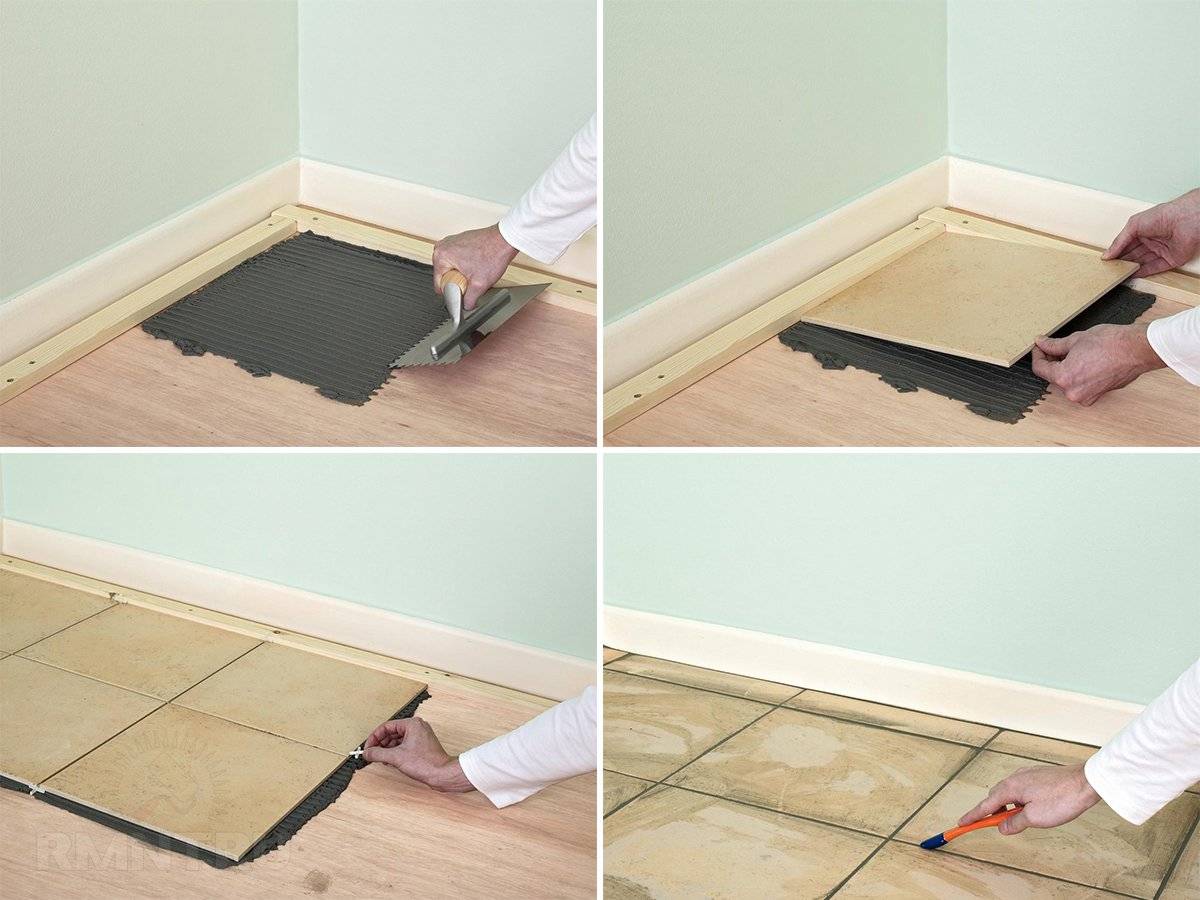 Как уложить плитку на деревянный пол в доме своими руками: можно ли класть? пошаговая инструкция +видео